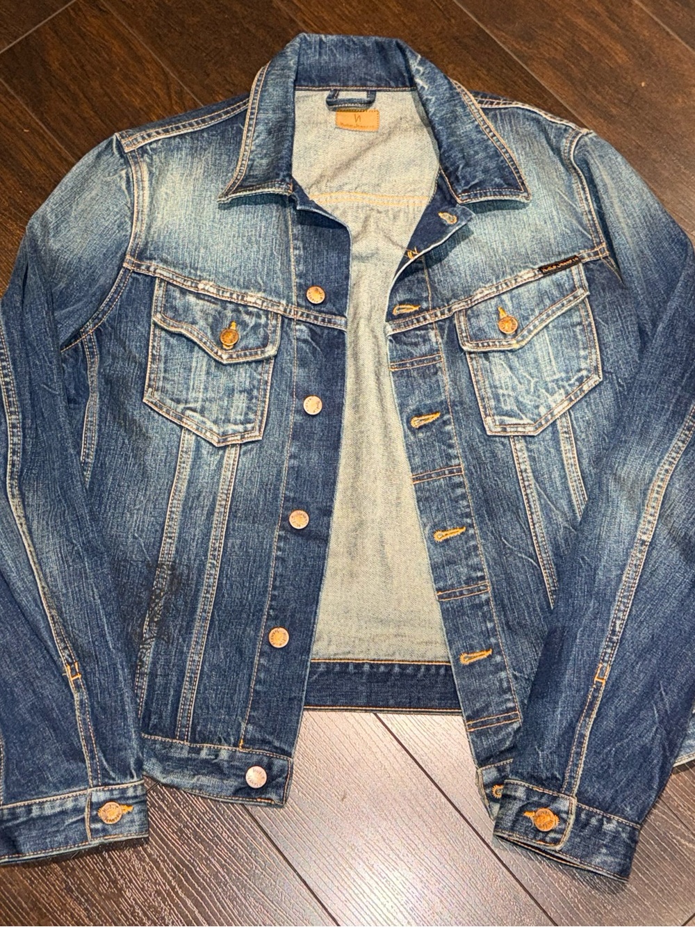 Nudie Jeans Billy Scribble Denim Jacket Men’s Size M Slim Fit Faded Blue